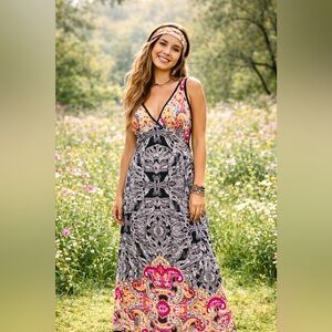 VTG Boho Cottagecore Paisley Maxi Dress Festival Resort Flowy Spring Angie L